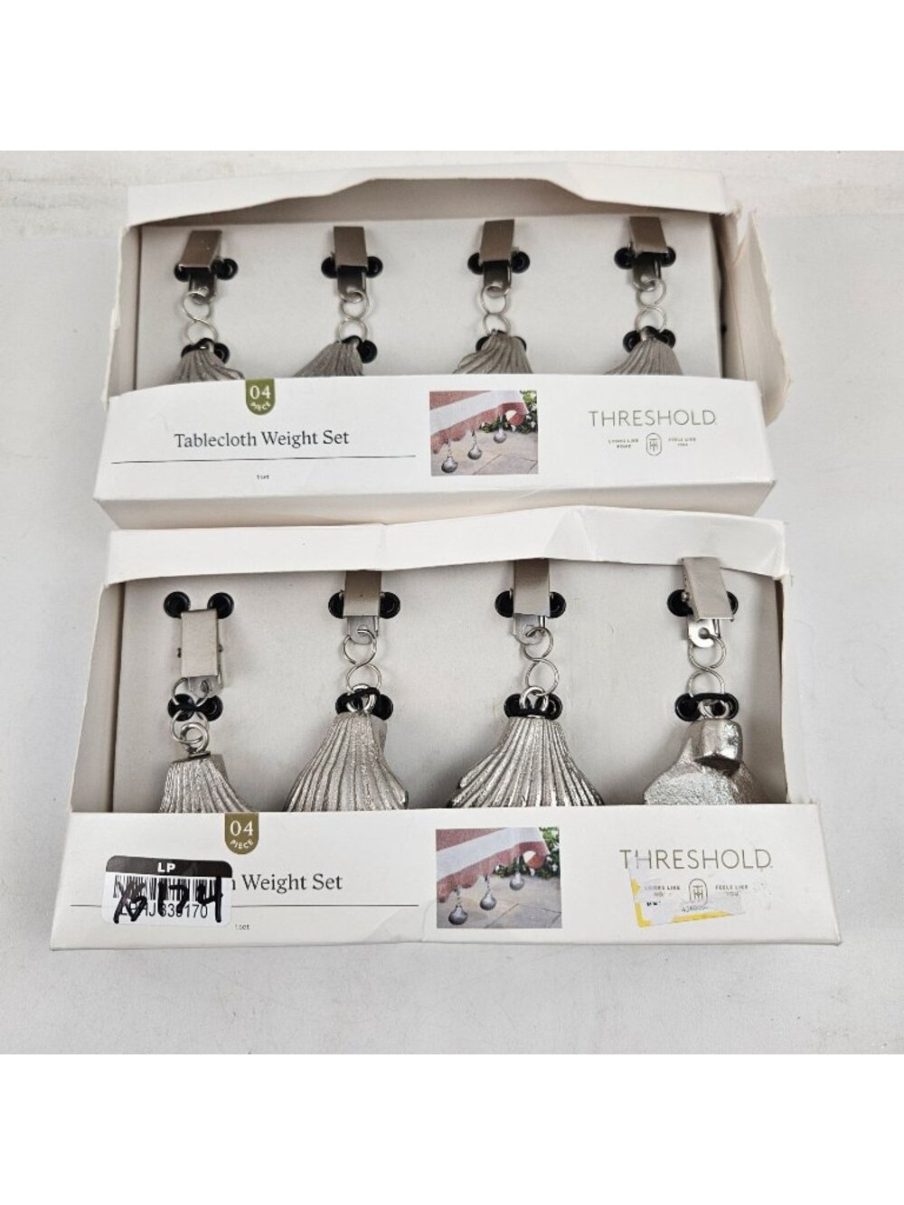 Threshold Tablecloth Weight Set 2 Boxes of 4 Silver Seashells NIB Summer Decor
